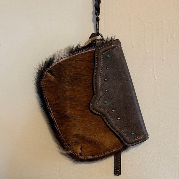 Tony Lama Handbags - Tony Lama Brown Leather and cowhair wristlet Bag